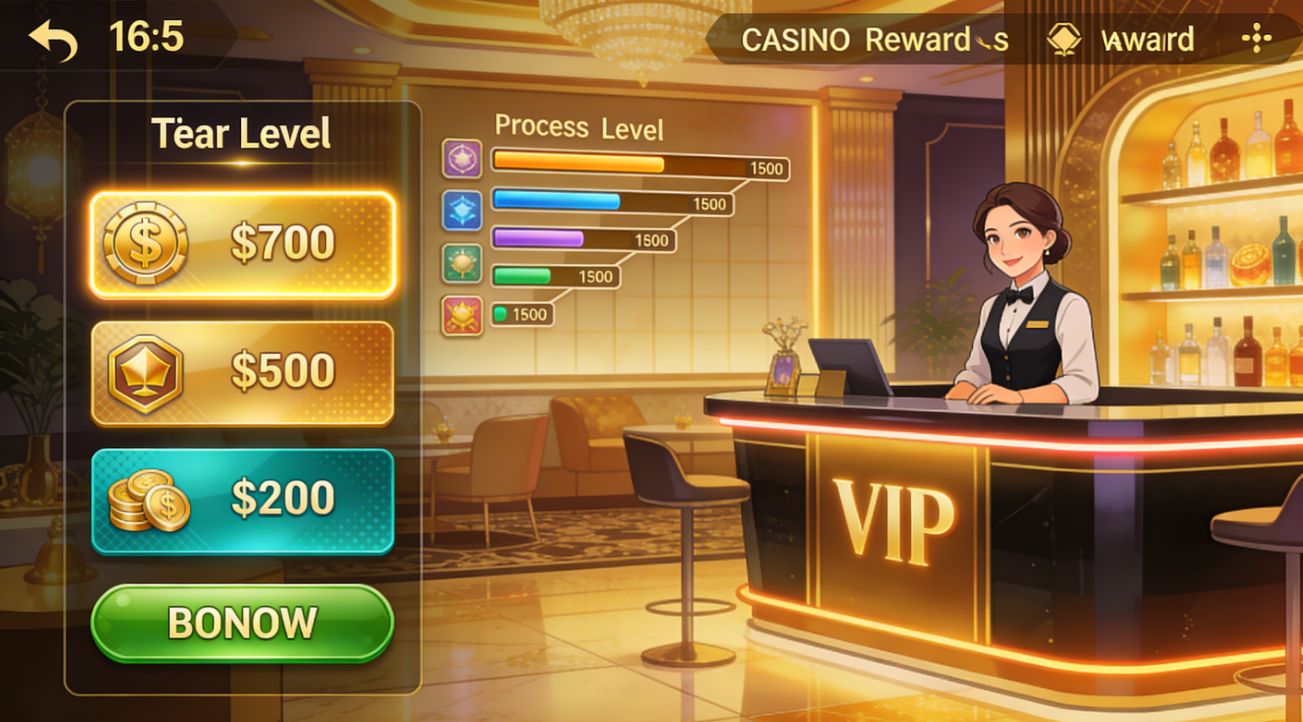 Luxury casino loyalty and VIP rewards lounge with tier levels, bonus cards, and a premium host for Australian players.
