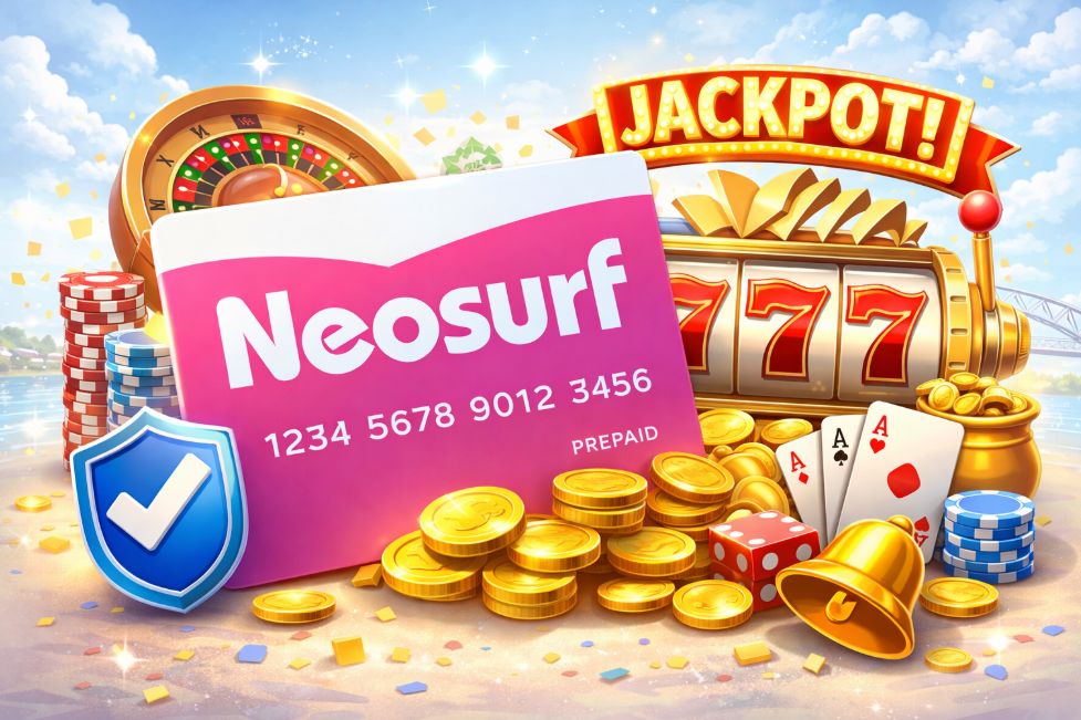 Neosurf casino deposits with prepaid card, 777 slot machine jackpot, gold coins and secure online payment concept